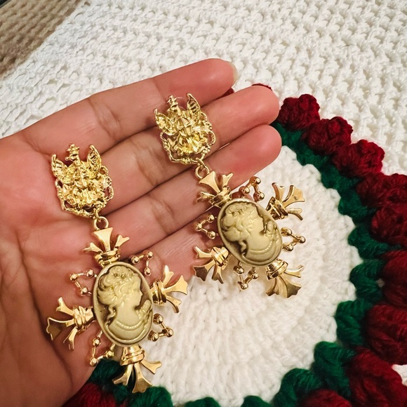 Gold Filigree Statement Earrings with Intricate Design - Picture 1 of 5